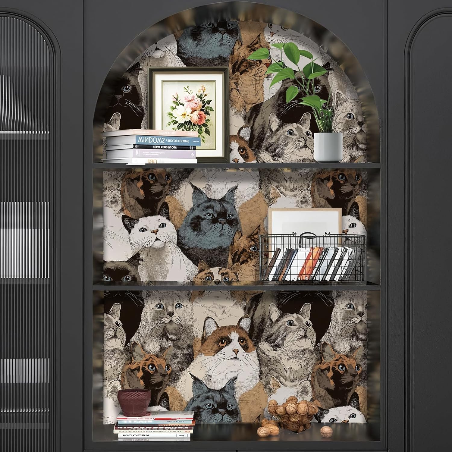 Cute Moody Modern Multi Cat Wallpaper Self Adhesive Peel and Stick Watercolor Pet Animal Contact Paper Removable Waterproof for Bedroom Nursery Living Room Decor Renter friendly 17.71"x118.1"