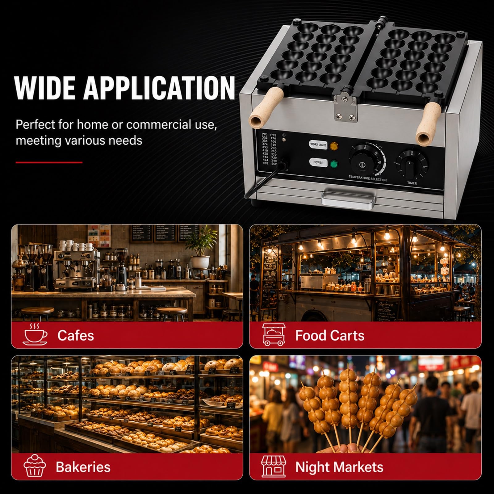Macchina Professionale Per Waffle Su Stecco Tipo Bubble Waffle, Piastra In Acciaio Inox Antiaderente A 3 Scomparti, Design Girevole A 180°, Timer 0-5 Minuti, Per Bar, Snack Bar E Ristoranti