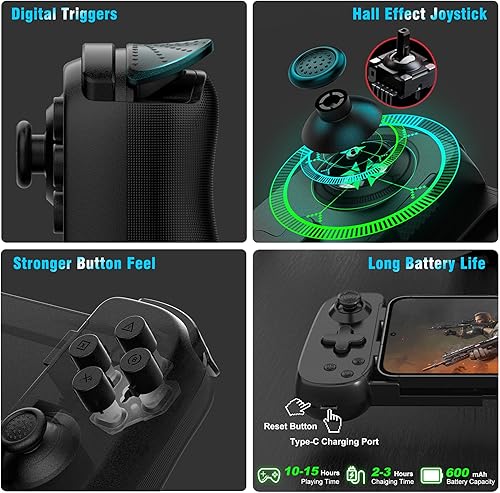 Miniatura 4 de Joso Phone Controller for iPhoneAndroidPC, D6 Wireless Game Controller for SwitchPS3PS4 with Hall JoystickTurbo6-Axis GyroDual Motor, iOS Android