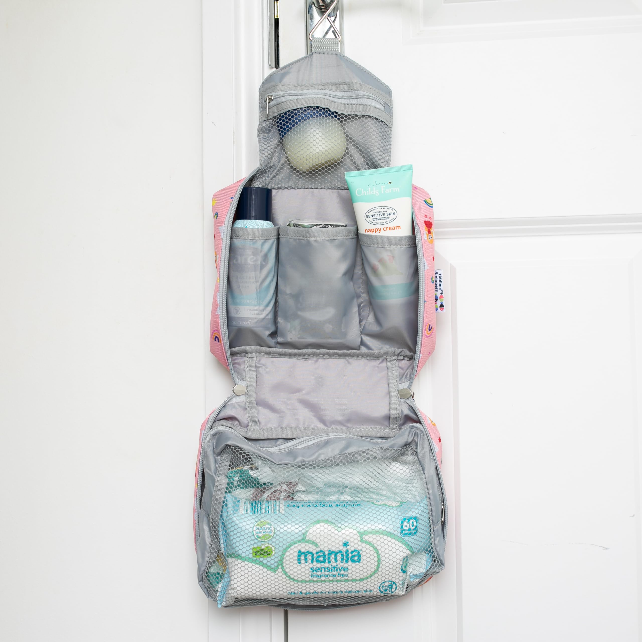 Sac de Lavage de Voyage pour Enfants Suspendu Organisateur Léger Extensible avec Compartiment zippé Poignée Crochet Fées