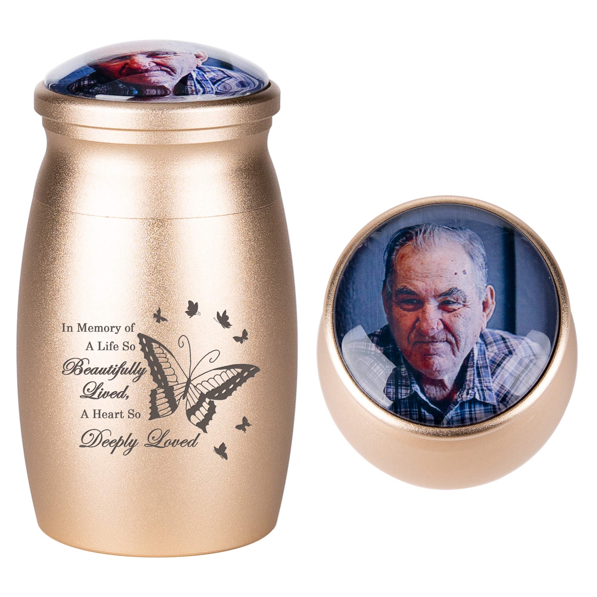 Farfume Personalised Mini Urn for Human Ashes Butterflies (Golden)