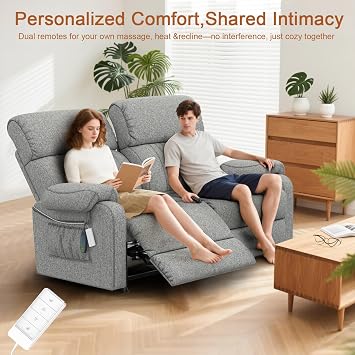 2 Seater Recliner Sofa 145° Reclining Loveseat with Massage & Heat, Dual remote control Dual Side Pockets Recliner Armchair Reclining Chairs Love Seat Couches for Living Room, RV