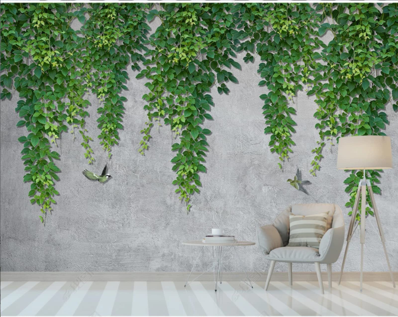 Papier Peint Panoramique Tapisserie Murales Oiseau Feuilles De Vigne Verte 200x140cm Intissé Soie Poster Geant Mural Salon Chambre
