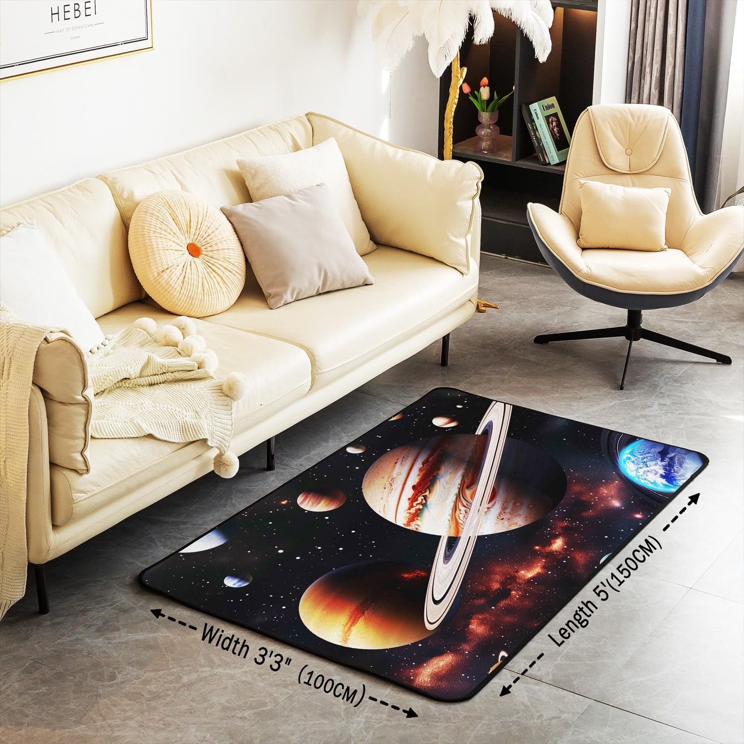 Dreamy Universe Living Room Rugs 3x5 Colorful Planet Area Rug for Kids Teen Glitter Starry Galaxy Sky Carpet Runner Non Slip Outer Space Decorative Accent Rug Bedroom Decor