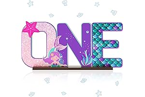 Haooryx Mermaid ONE Letter Sign Table Wooden Centerpiece for Baby Girl 1st Birthday Party Decorations