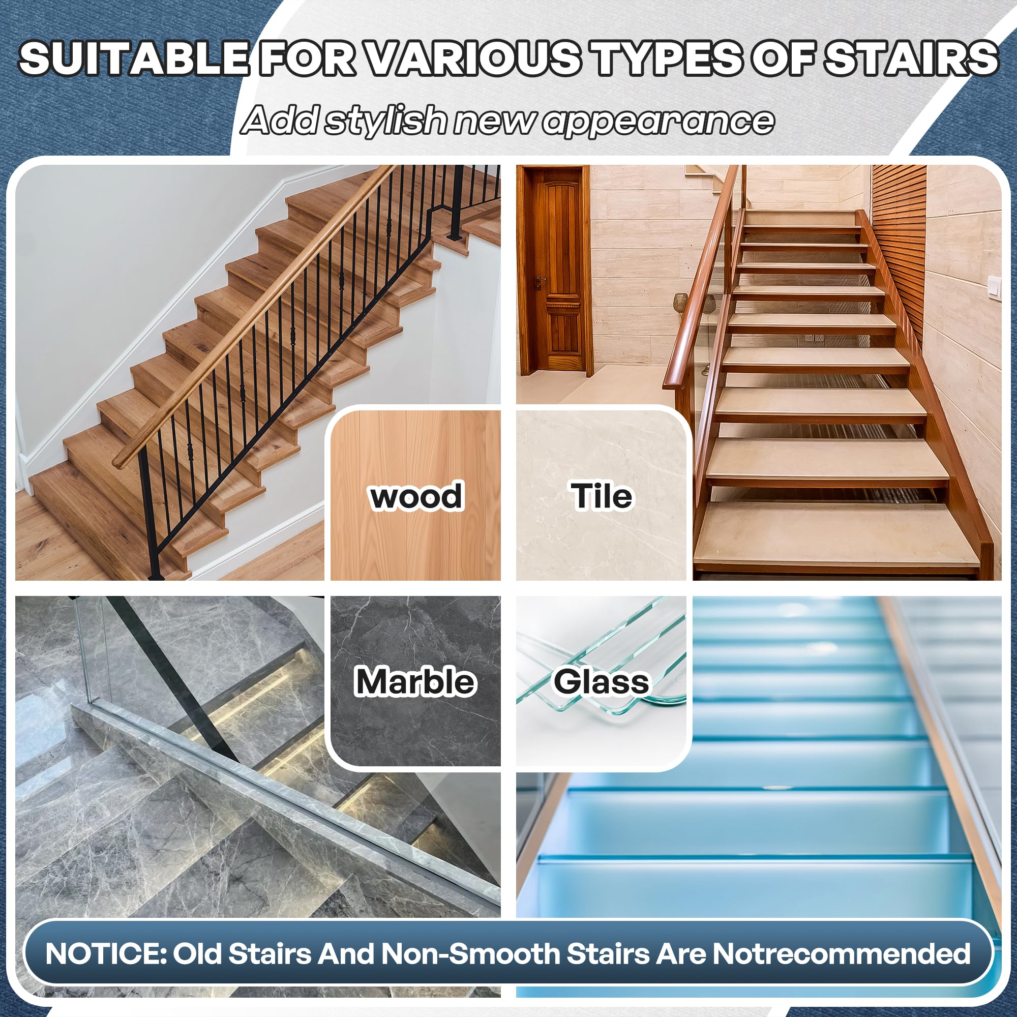 Lot de 15 tapis d'escalier antidérapants et simples pour marches d'escalier en bois - Marron - 20 x 76 cm