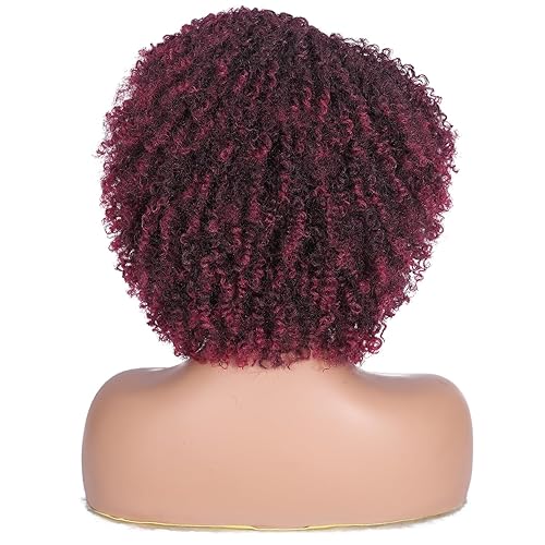 Miniatura 4 de WIGER Pelucas rizadas cortas de 6 pulgadas, color degradado burdeos con parte lateral, pelucas rizadas afro para mujeres negras, pelucas sintéticas