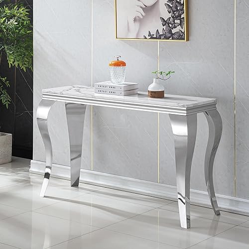 Miniatura 52 de SSLine Mesa de Centro Rectangular de Mármol Sintético para Sala de Estar, Mesa Central Moderna de Mármol Blanco de Lujo con Base de Diamante Mesa de
