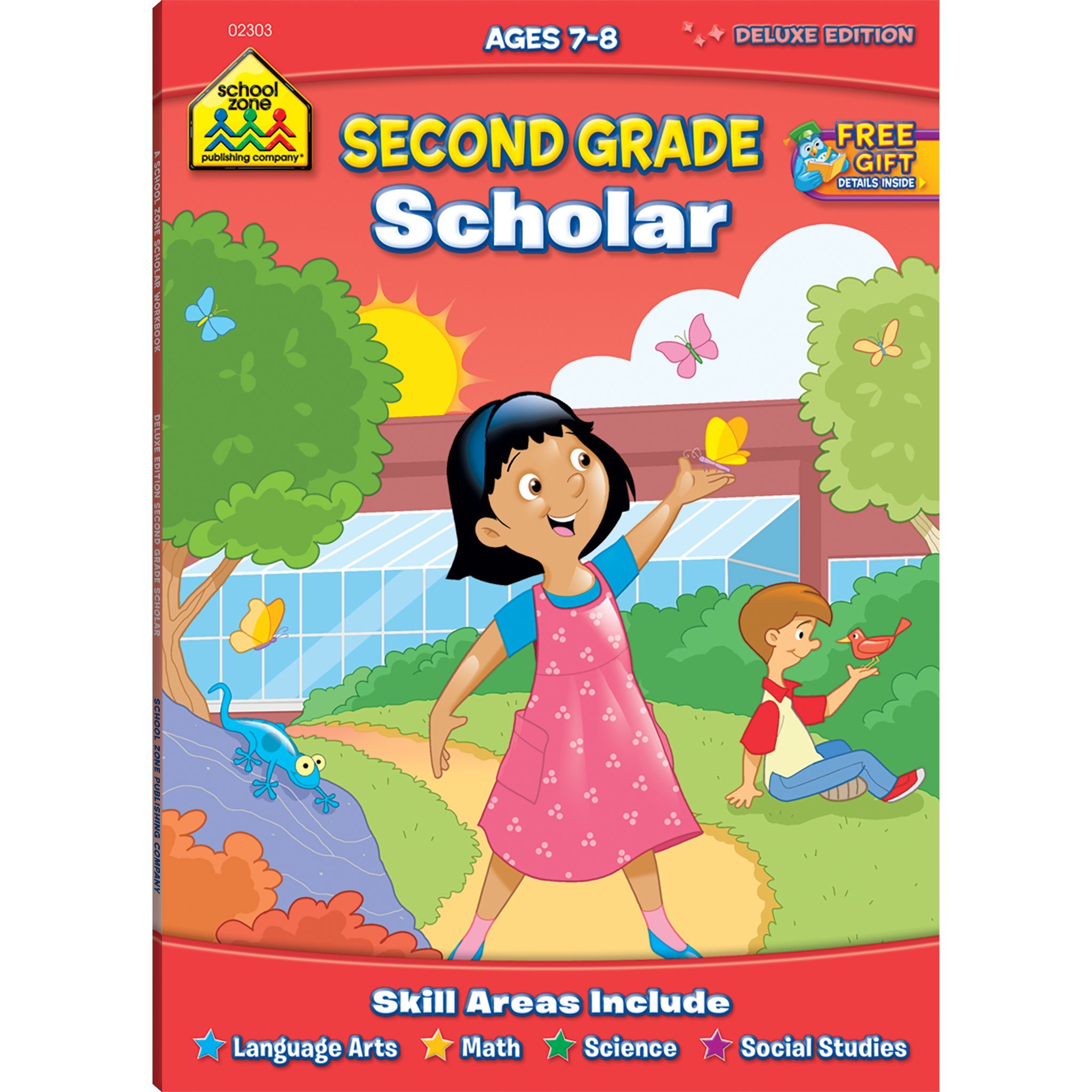 School Zone Second Grade Scholar Workbook: 64 Pages, 2nd Grade, Language Arts, Math, Science, Coin Values, Telling Time, Critical Thinking, Ages 7 to 8
