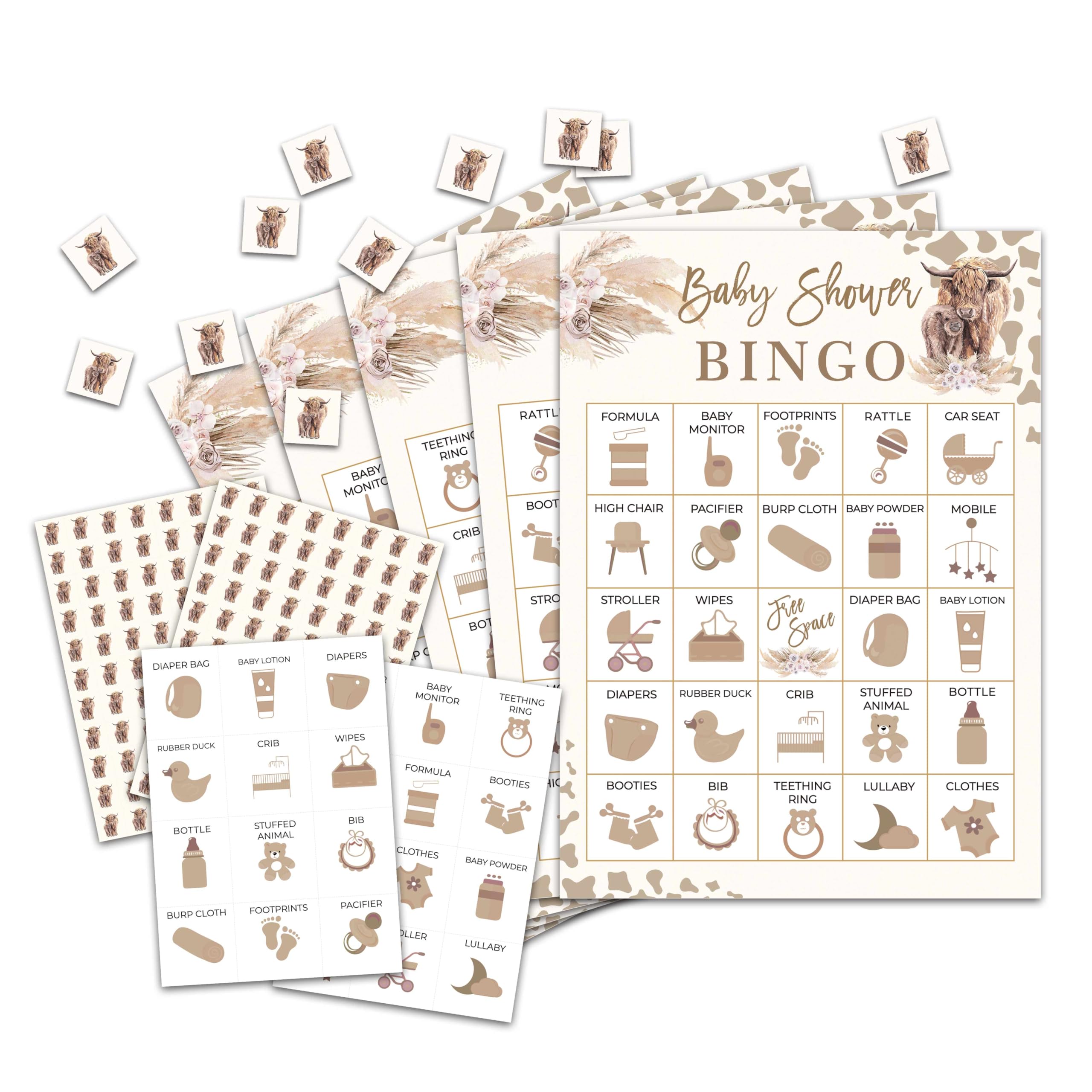 OZTEMETY Cow Baby Shower Bingo Card Game for Adults, Cow Baby Shower Party Supplies, Favors, Gender Reveal Party Decorations, 24 Players Bingo Game,