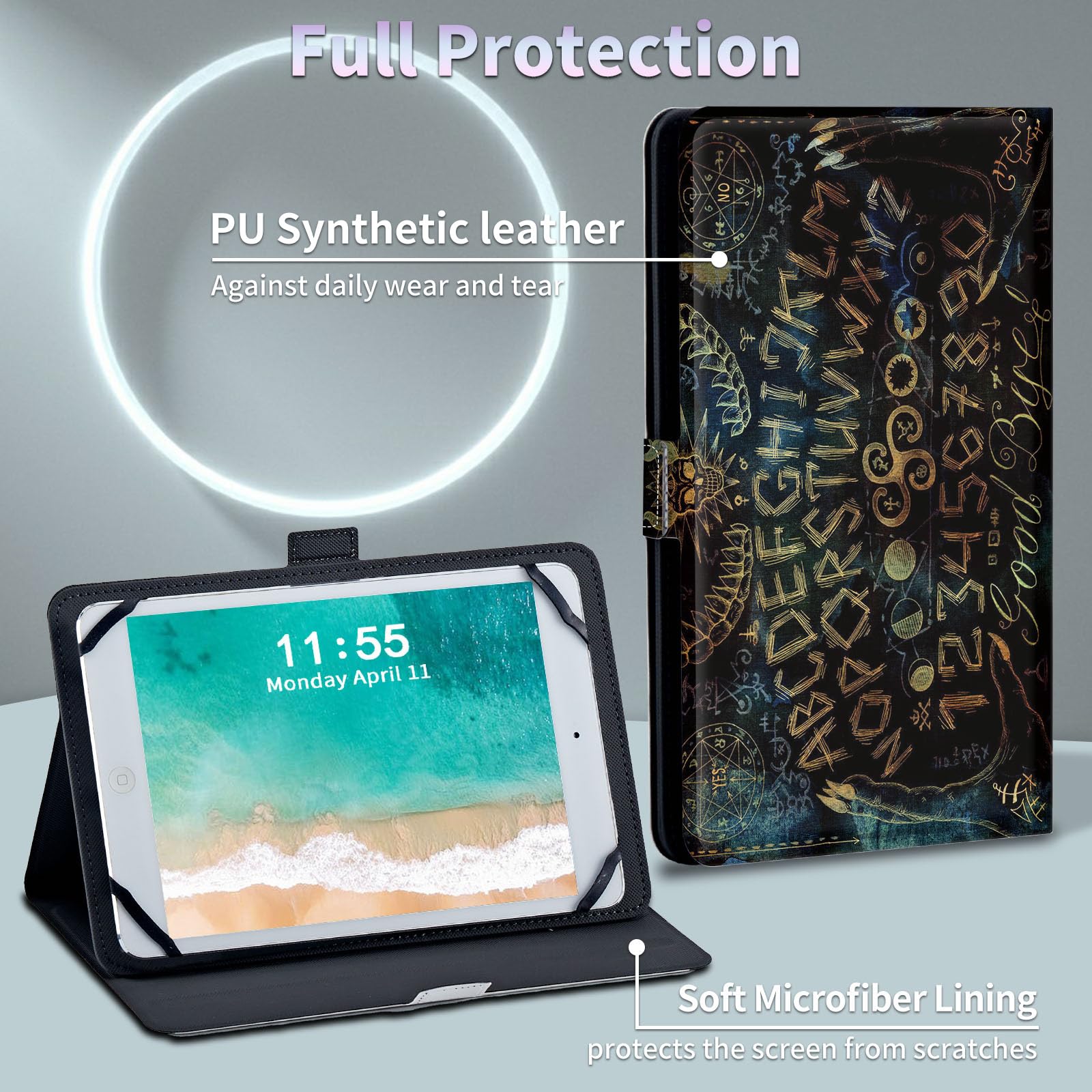 RWUTYTIUL For Universal Tablet Case 9.7" 9.6" 10.1" 10.2" 10.4" 10.5" Android, 360 Degree Rotating Kickstand Protective Stand Case With Multiple Viewing PU Leather Shell Case, Bat