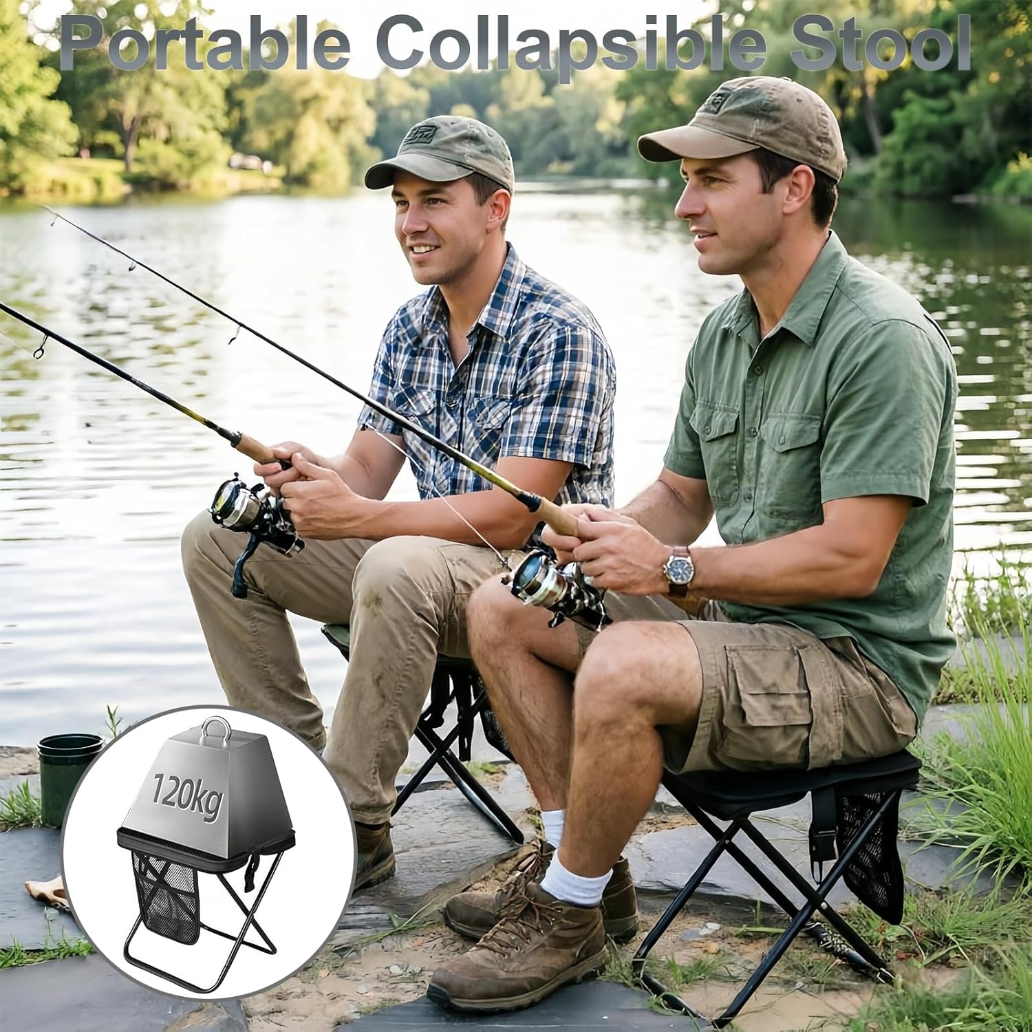 2 in 1 Portable Folding Camping Stool Convertible to Crossbody Bag Lightweight Collapsible with Storage Pocket High Carbon Steel Frame Oxford Fabric for Hiking Fishing Outdoor Activities (Black)