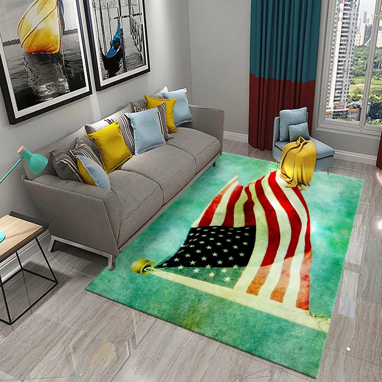 Area Rug, 3D Printed Colored National Flag Banner Stripes Anti-Skid Carpet Used For Bedroom, Living Room, Children'S Room, Home Decoration Carpet - Easy To Clean 160 X 200 Cm With Rubber Back -2A8Z1T4