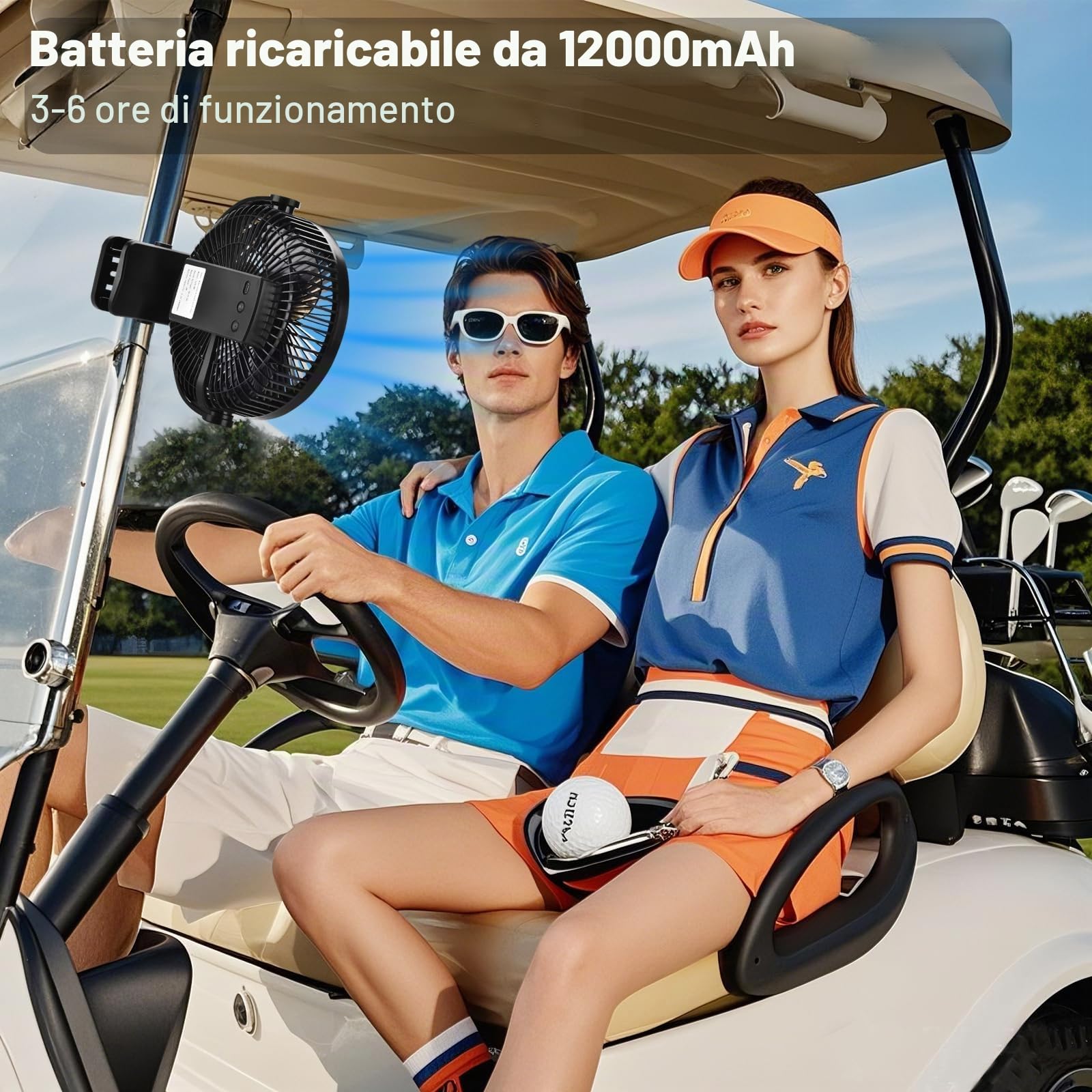Ventilatore ricaricabile a clip da 8,2 pollici con batteria da 12000 mAh