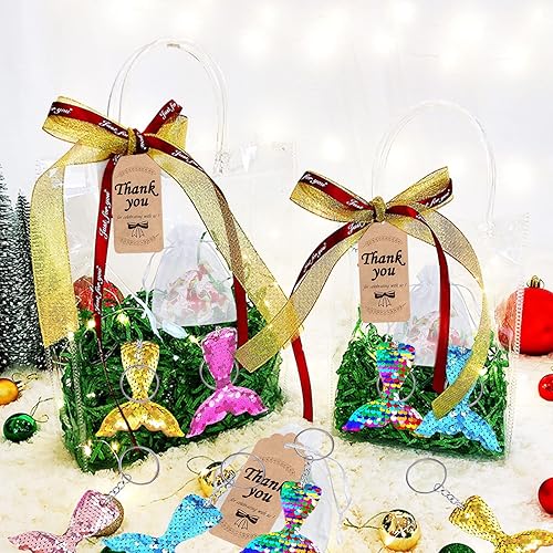 Miniatura 2 de CiciBear Juego de 60 llaveros de lentejuelas de sirena con 20 llaveros de cola de sirena, 20 etiquetas de agradecimiento y 20 bolsas para recuerdos