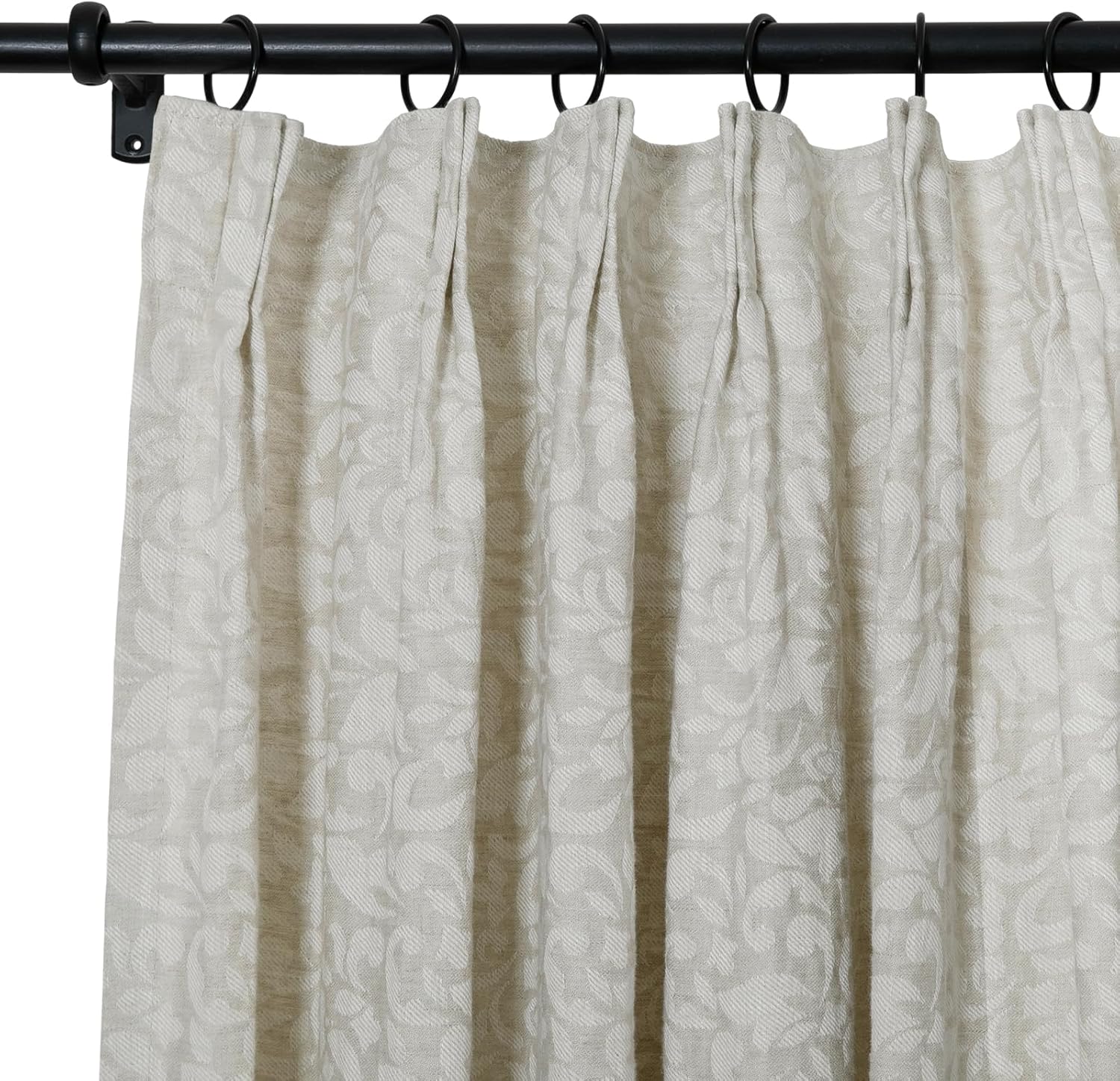 TWOPAGES Pinch Pleat Elegant Jacquard Curtain Light Filtering Privacy Drape Linen Embroidered Curtain Window Treatment for Living Room Bedroom (Petals, 26W x 63L Inches, 1 Panel)