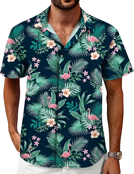 Hawaiian Shirt for Men Tropical Shirts Summer Beach Button Down Short Sleeve Luau Aloha Floral Cruise Vacation Outfit 2025