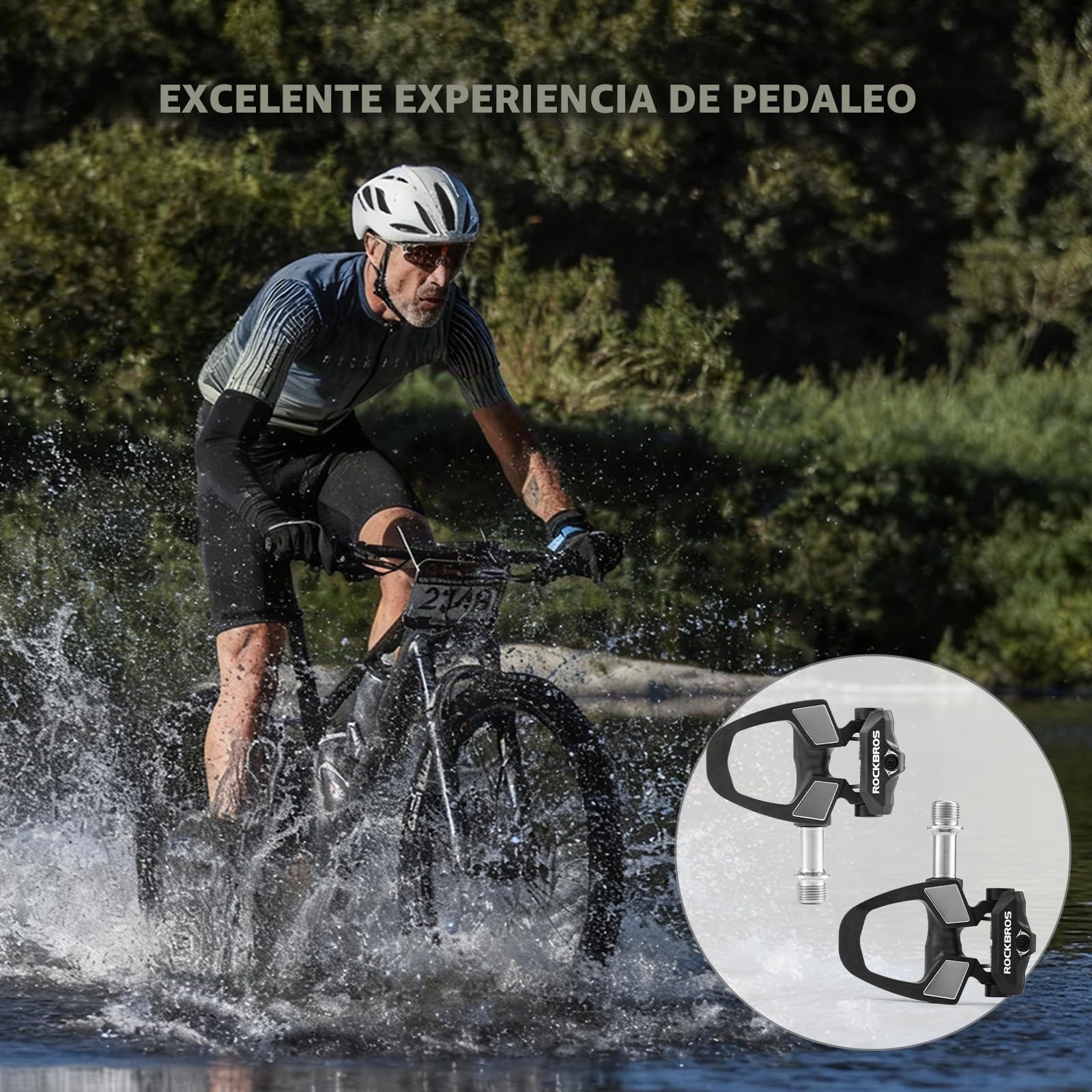 ROCKBROS Pedales Automáticos SPD para Bicicleta de Carretera, Pedales de Click Ultraligeros de Carbono con Tensión Ajustable, Rodamientos de Aguja y Bolas, Calas Incluidas, Negro