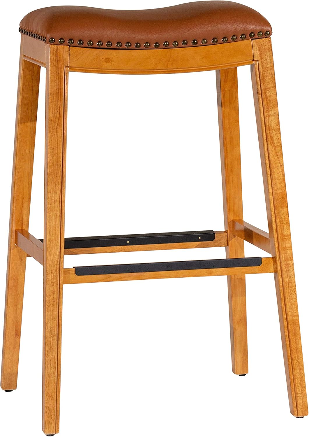 Natural Finish Saddle Leather Backless Bar Stool