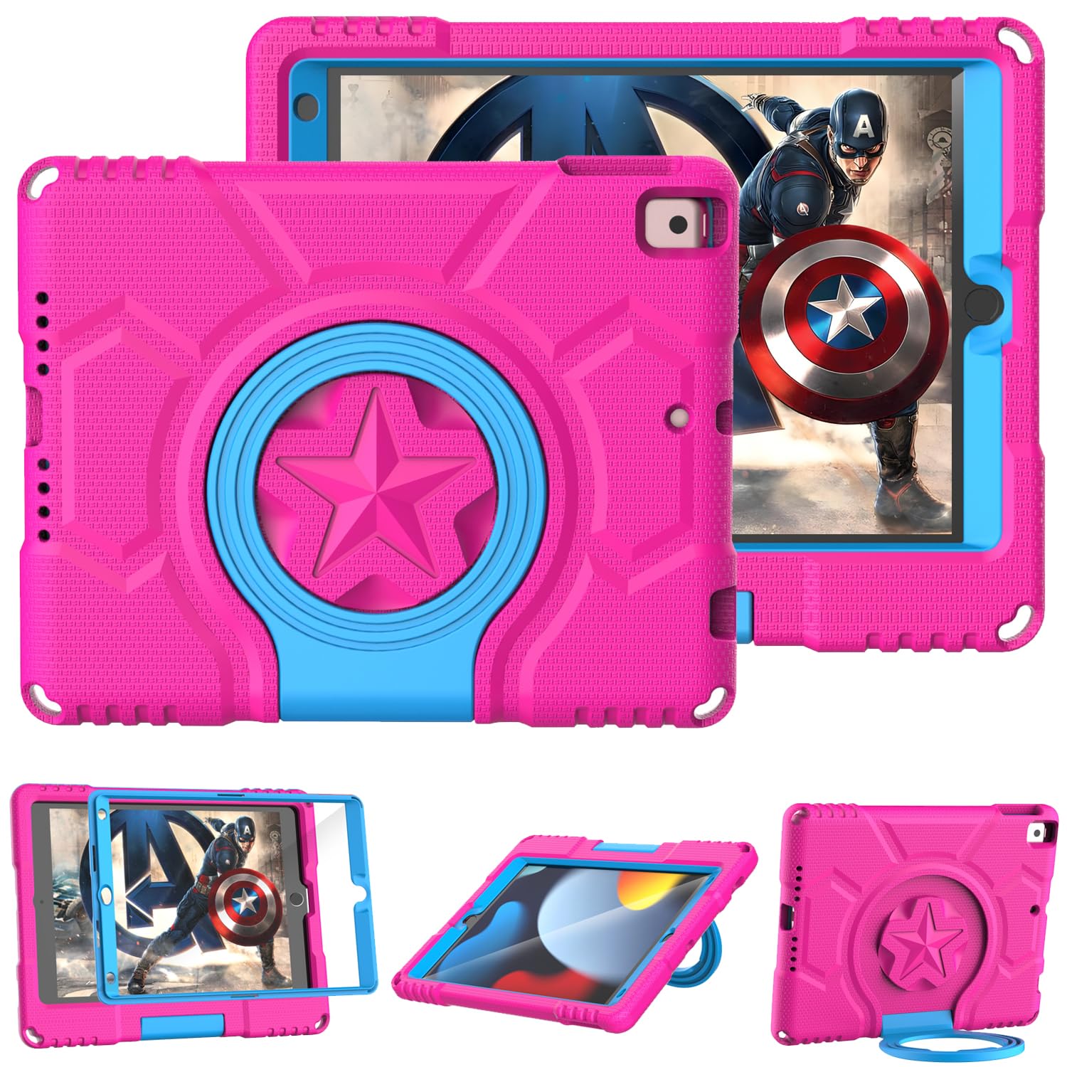 DICEKOO Kids Case for iPad 9th/8th/7th Generation 10.2 inch 2021/2020/2019 Release, with Built-in Screen Protector Shockproof Handle Stand Kids Cover for Apple iPad 10.2" - Pink