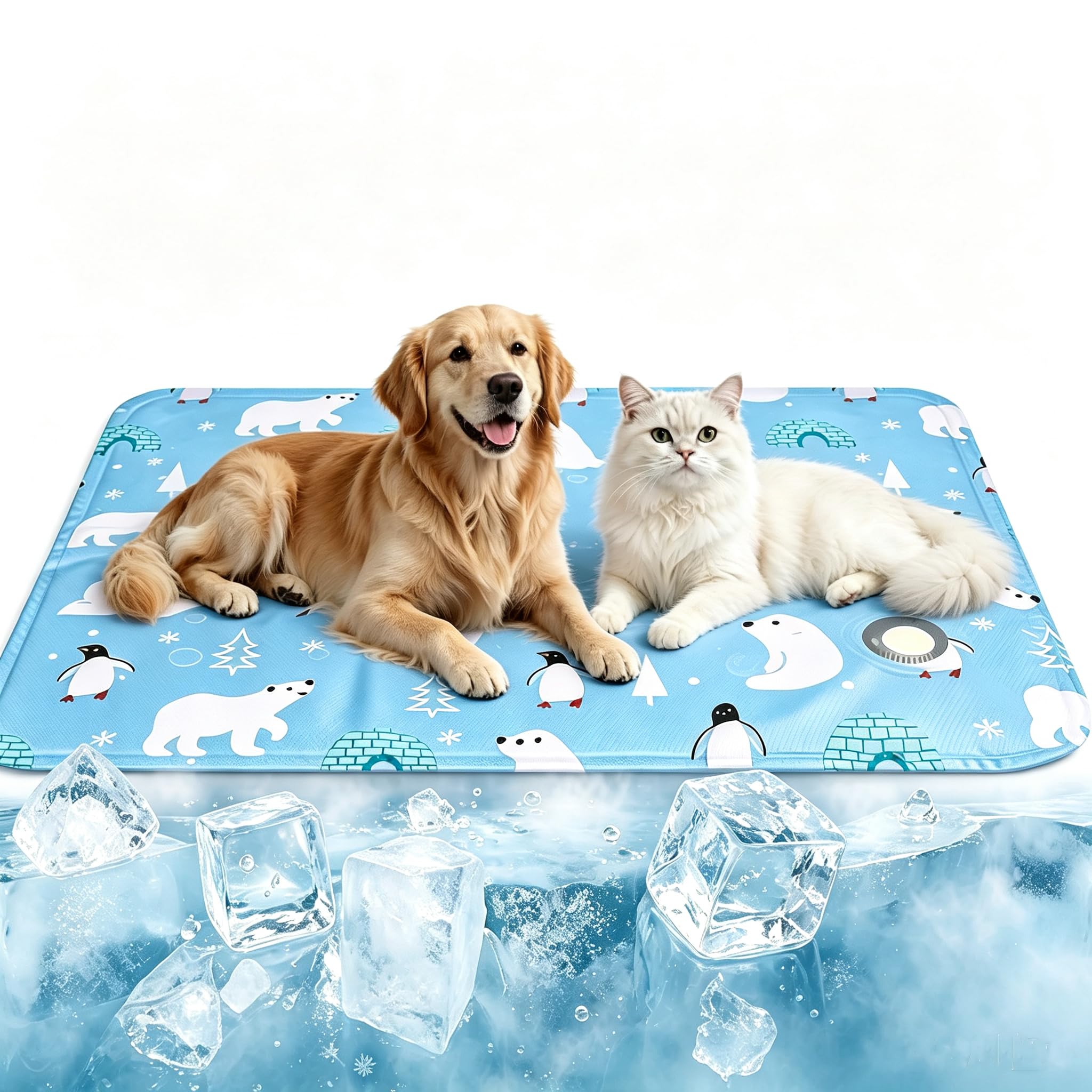Luck Around 50x60cm Dog Cooling Mat, Scratch-Resistant Pet Cool Mat, Foldable Durable Water Filled Model Cooling Mats,Non-Toxic Gel Self Cooling Pad for Dogs Cats,Great Pets Cool in Hot Summer