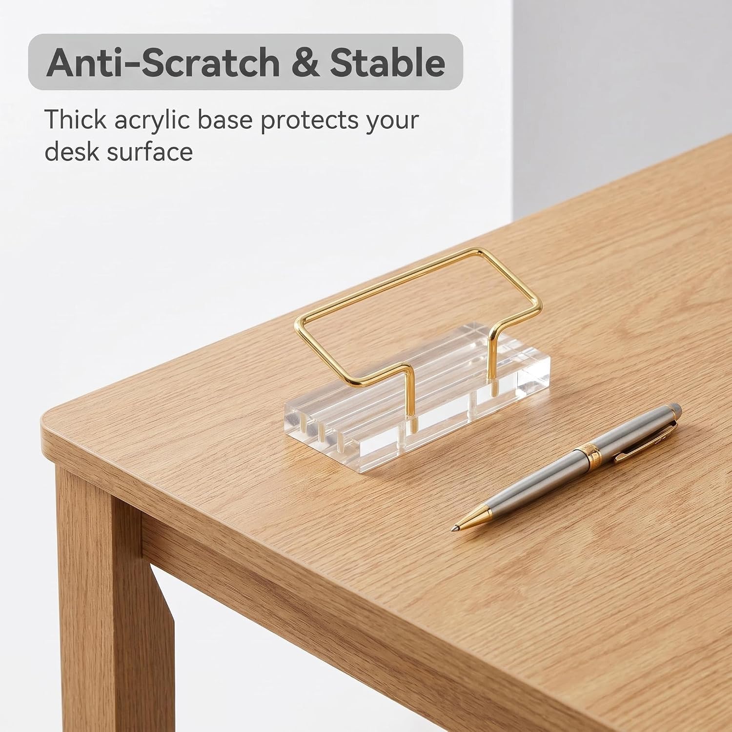 Desktop Business Card Holder, Clear Transparent Base with Gold Plated Metal Stand, Non-slip Business Cards Display Organizer for Office Reception Desk Workspace Clear image 4