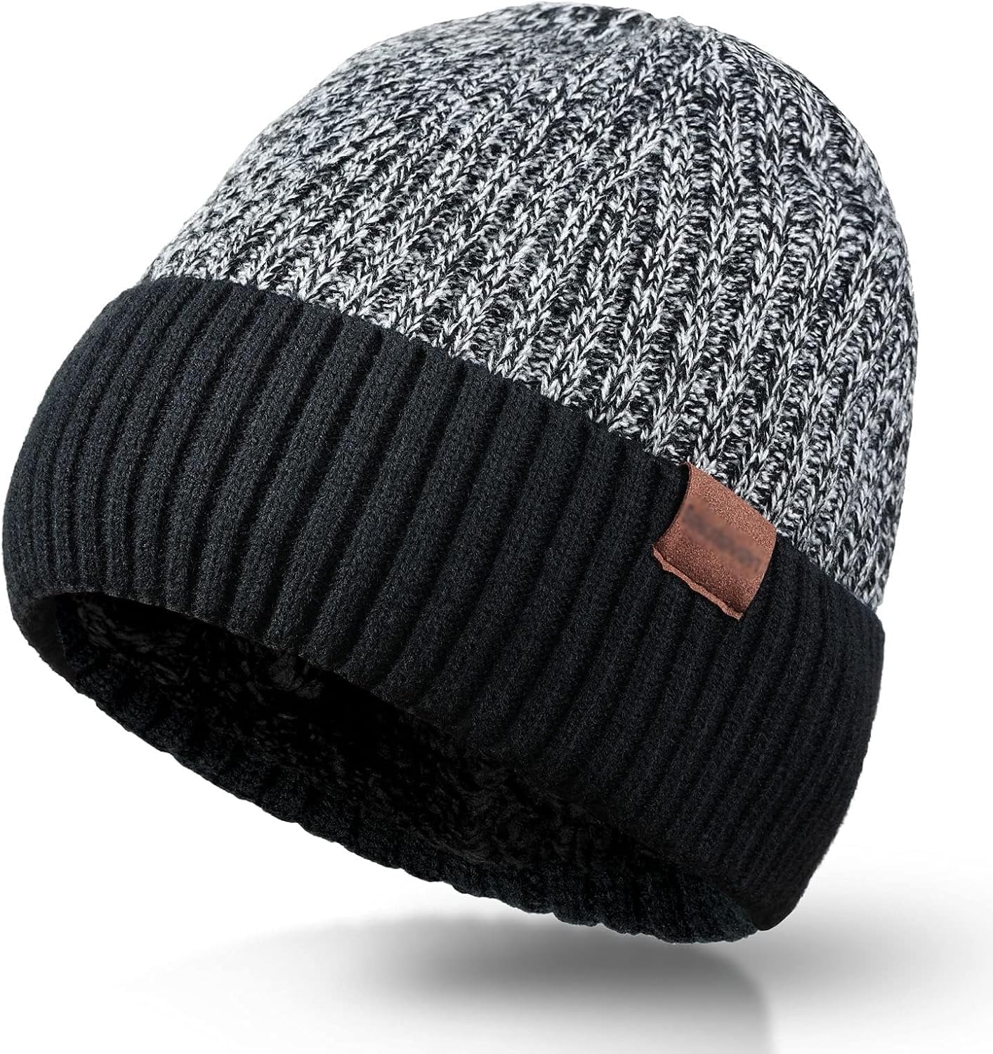 Winter Knit Beanie Hat - Warm Thick Thermal Skull Cap with Fleece Lining, Cuffed Design for Men and Women