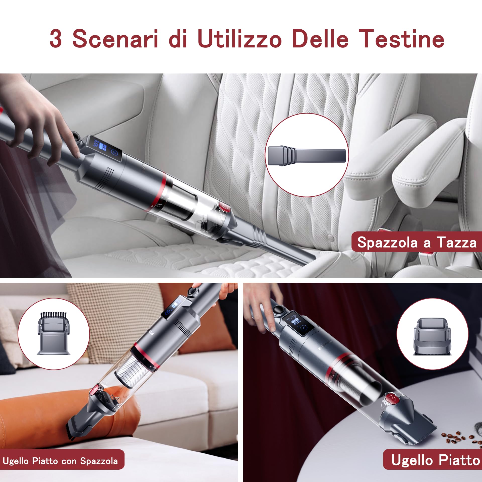 SmartAI LED Aspirabriciole Senza Fili 17000Pa Aspirapolvere Portatile Disponibile per 30 Minuti, con Schermo Intelligente, Base da 1,1 lb, Contenitore per la Polvere da 200 ml e Cavo di TipoC