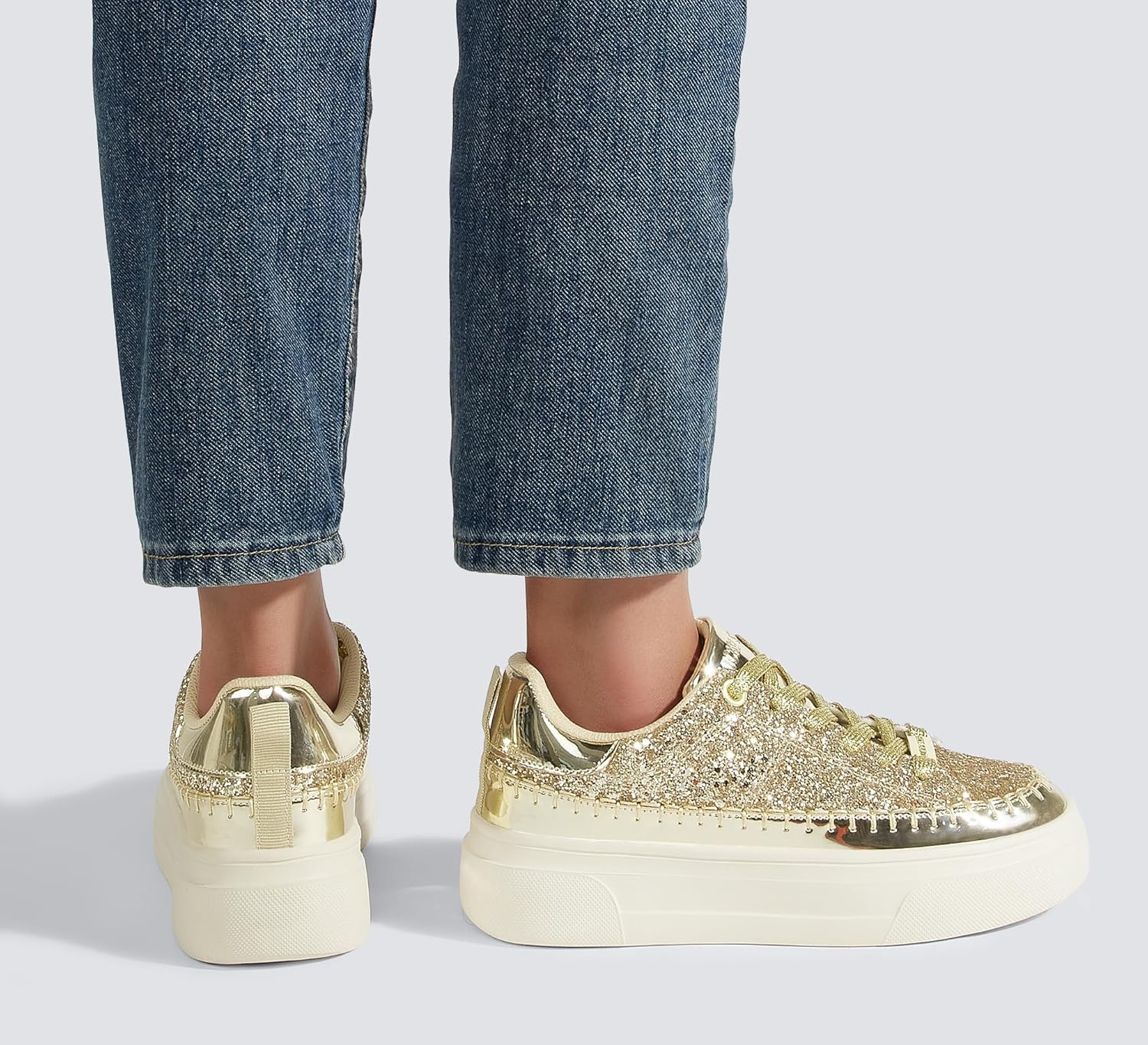 LUCKY STEP Platform Glitter Sneakers for Women Fashion Sparkly Bling Shiny Low Top Tennis Sneakers Faux Leather Casual Walking Shoes - Image 8