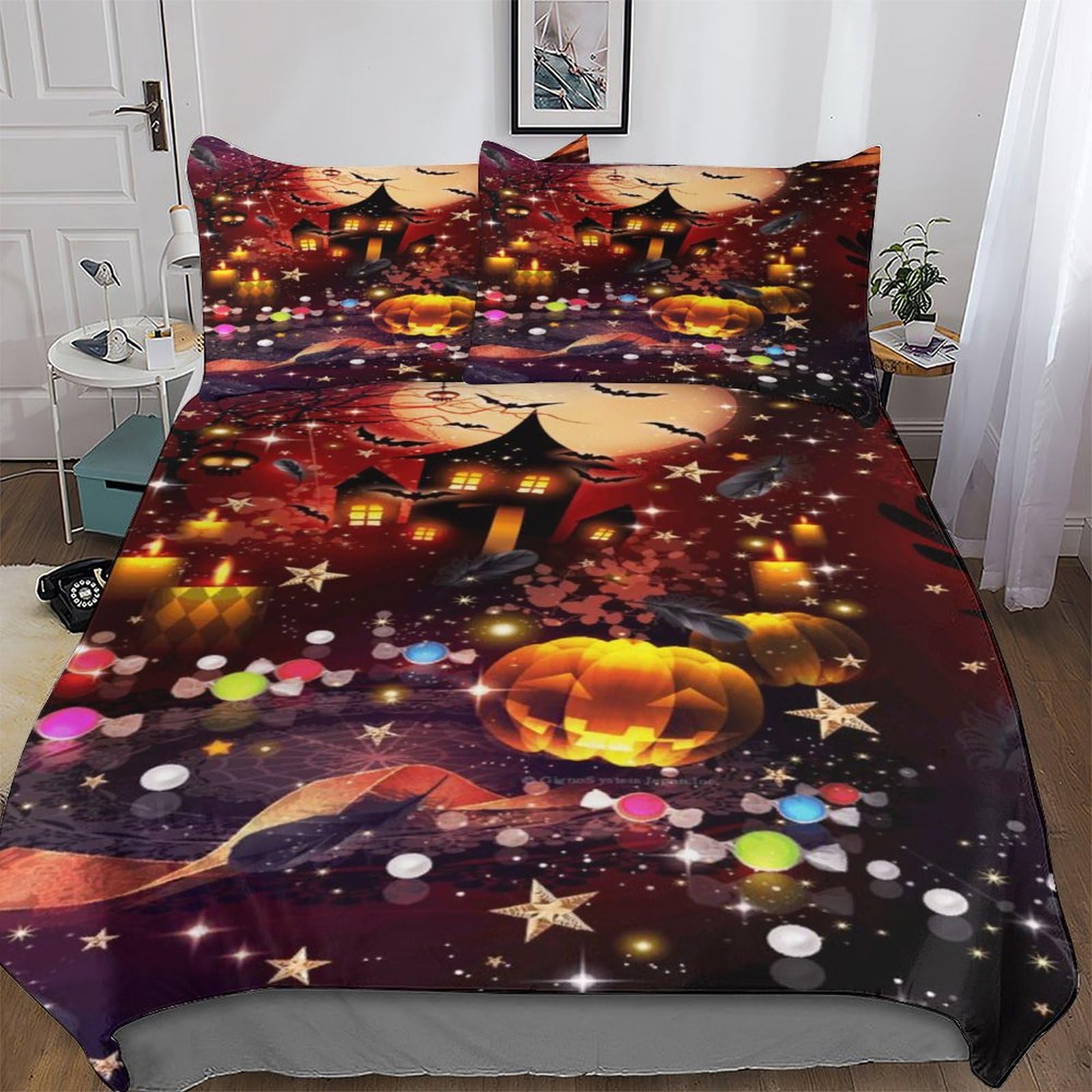 Parure de lit Halloween 220x240cm hypoallergénique pour transformer votre chambre en automne