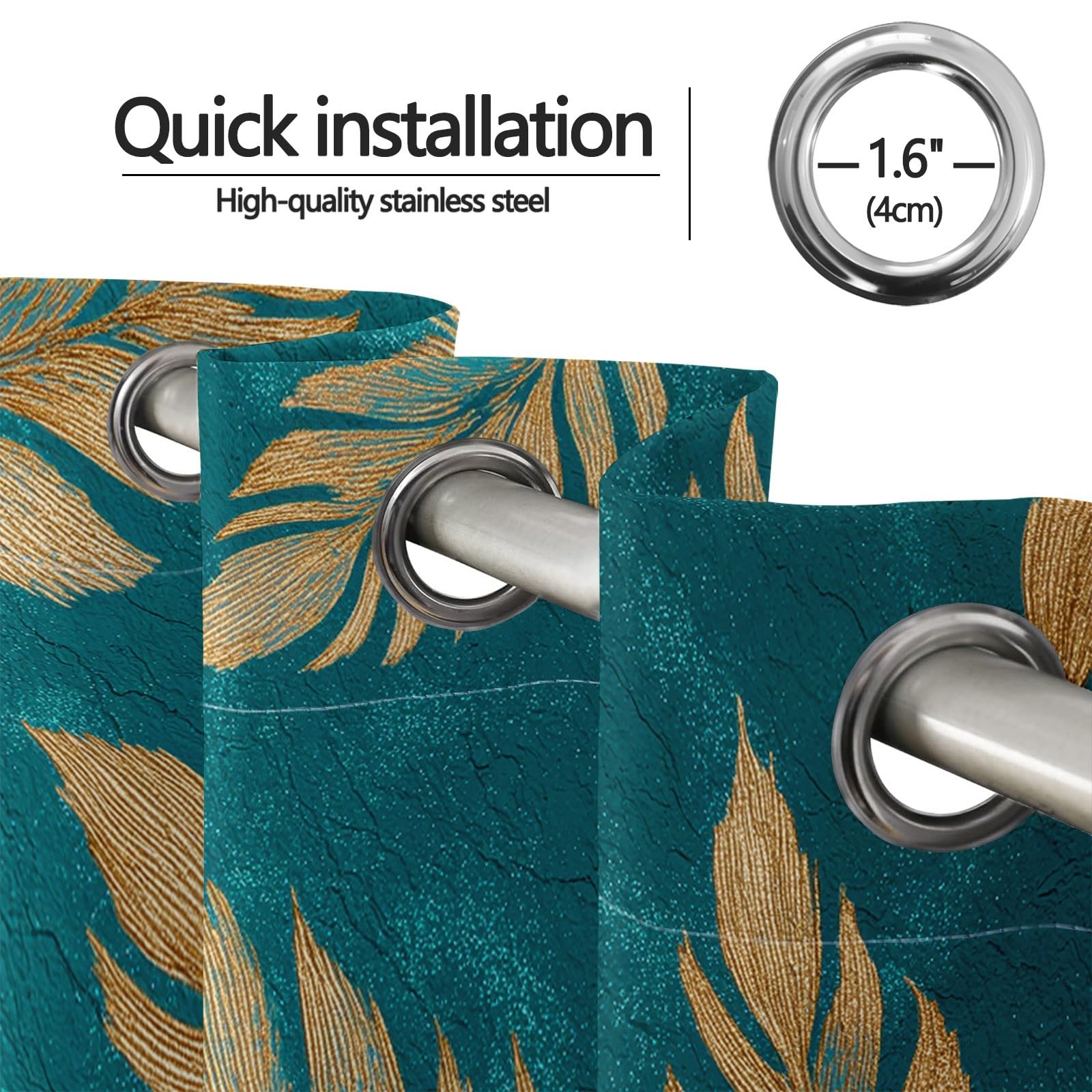 Rideaux Occultant 140L X 260H cm Lot de 2 avec Oeillets, Bleu-Vert Rideau Salon Chambre Cuisine Moderne Luxueux Décoratif Plume Rideau Thermique Isolant Anti Froid et Chaleur pour Garçon et Fille