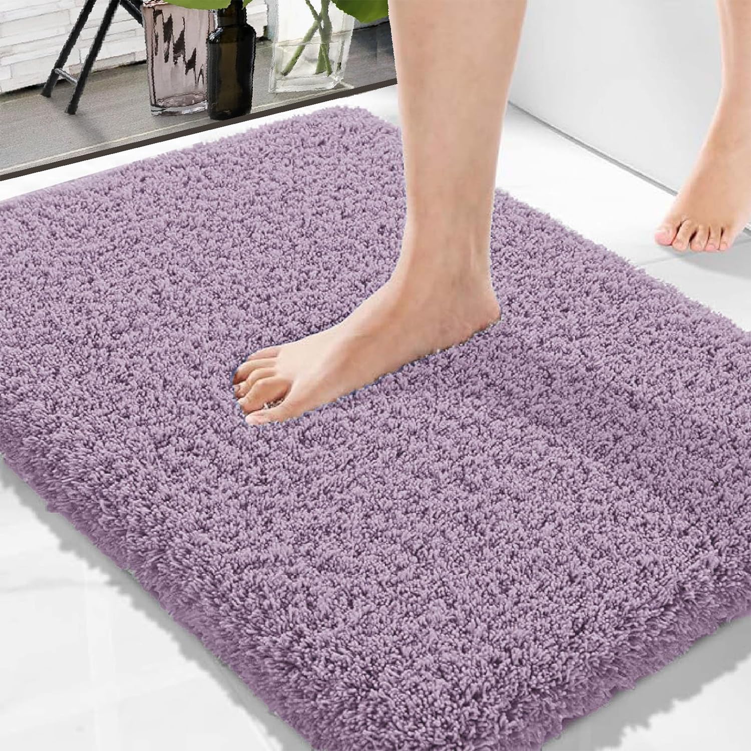 Amazon Brand - Solimo Premium Anti-Slip Microfibre Bathmat | 40Cm X 60Cm | Dusty Lilac | 2000 GSM | Super Absorbent | Anti-Skid | Quick Dry | Machine Washable, Rectangular