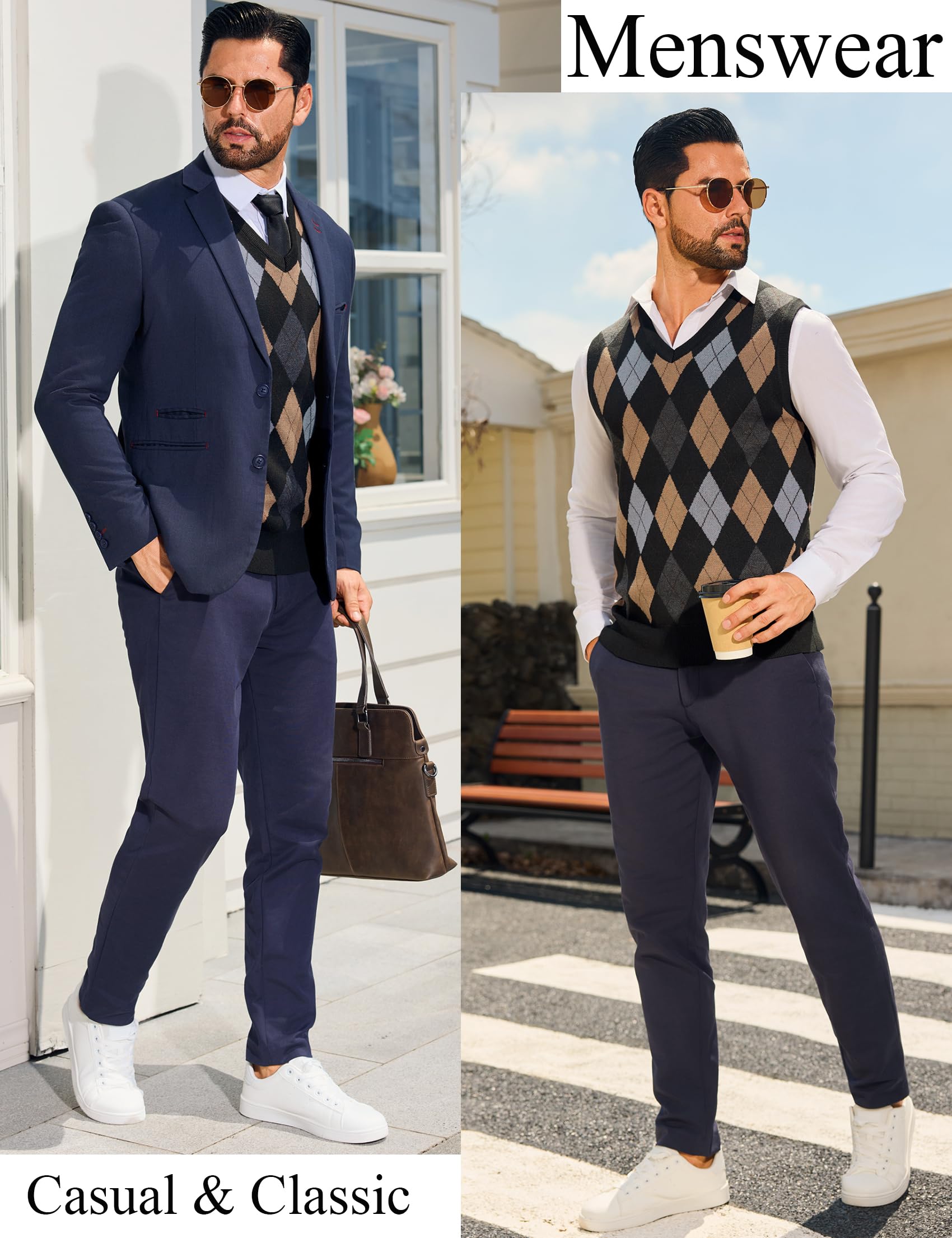 Sykooria Gilet Maglione da Uomo con Scollo V Maglioncino Smanicato Senza Maniche Pullover Gilet Cotone in Maglia Invernale Maglioni e Cardigan da Uomo Casual
