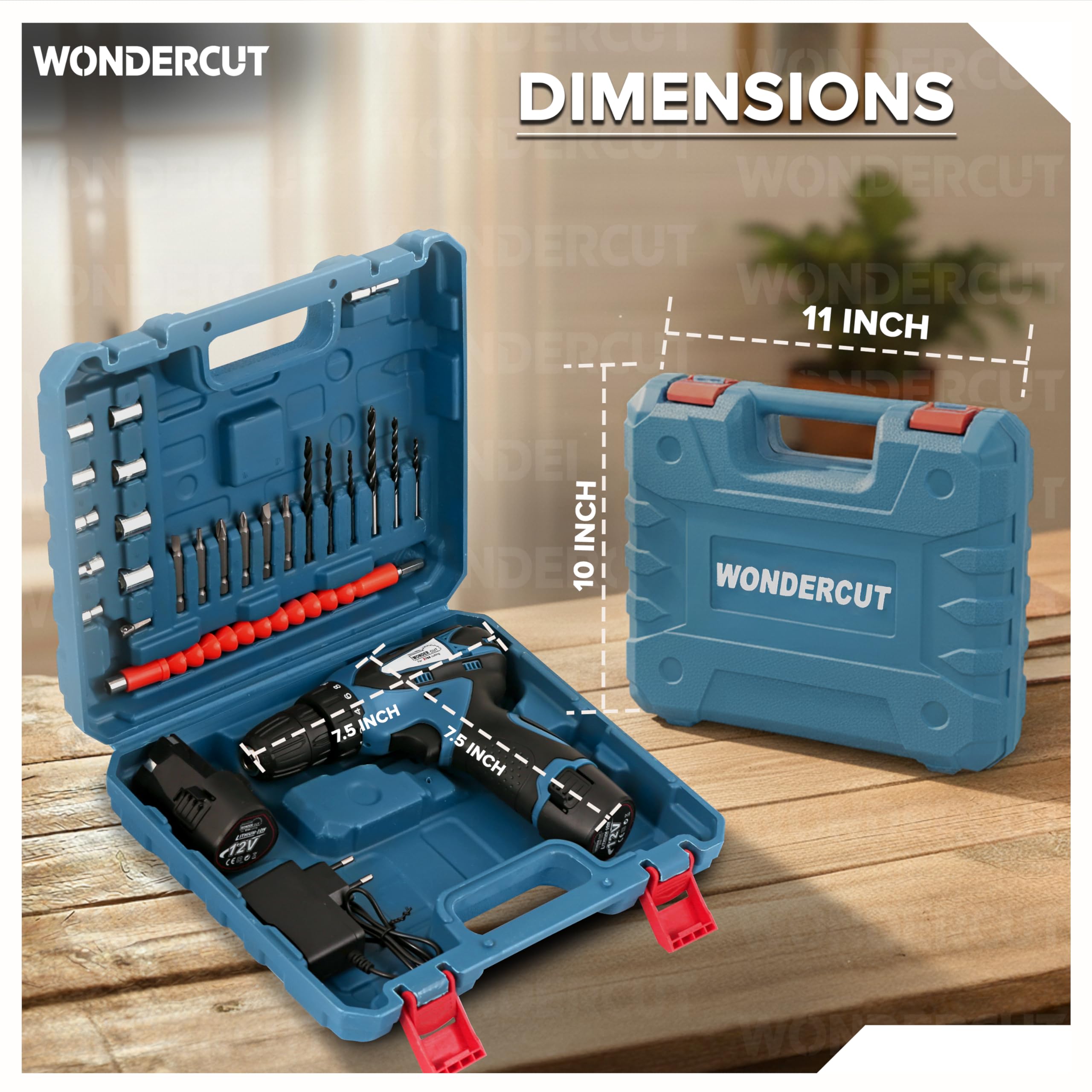 Wonder Cut 12V Cordless Drill Driver WC-CD1007-B |18 Settings |1450 RPM | 10Mm Keyless Chuck | LED Light | 2-Speed Mode | 1500Mah Battery | 2 Battery | 27 Accessories | Home & DIY Projects, Multicolor product image 8