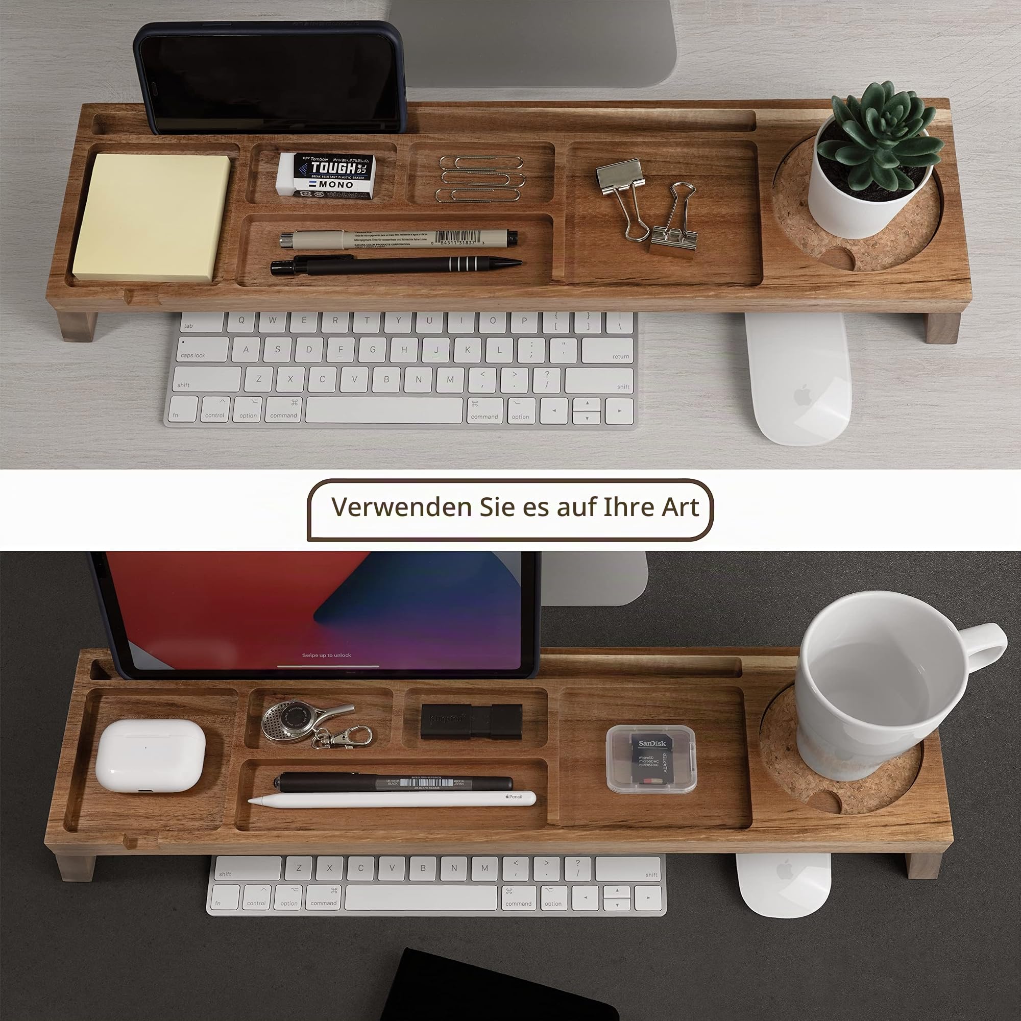 NAUMOO Schreibtisch-Organizer aus Holz (Akazienholz)