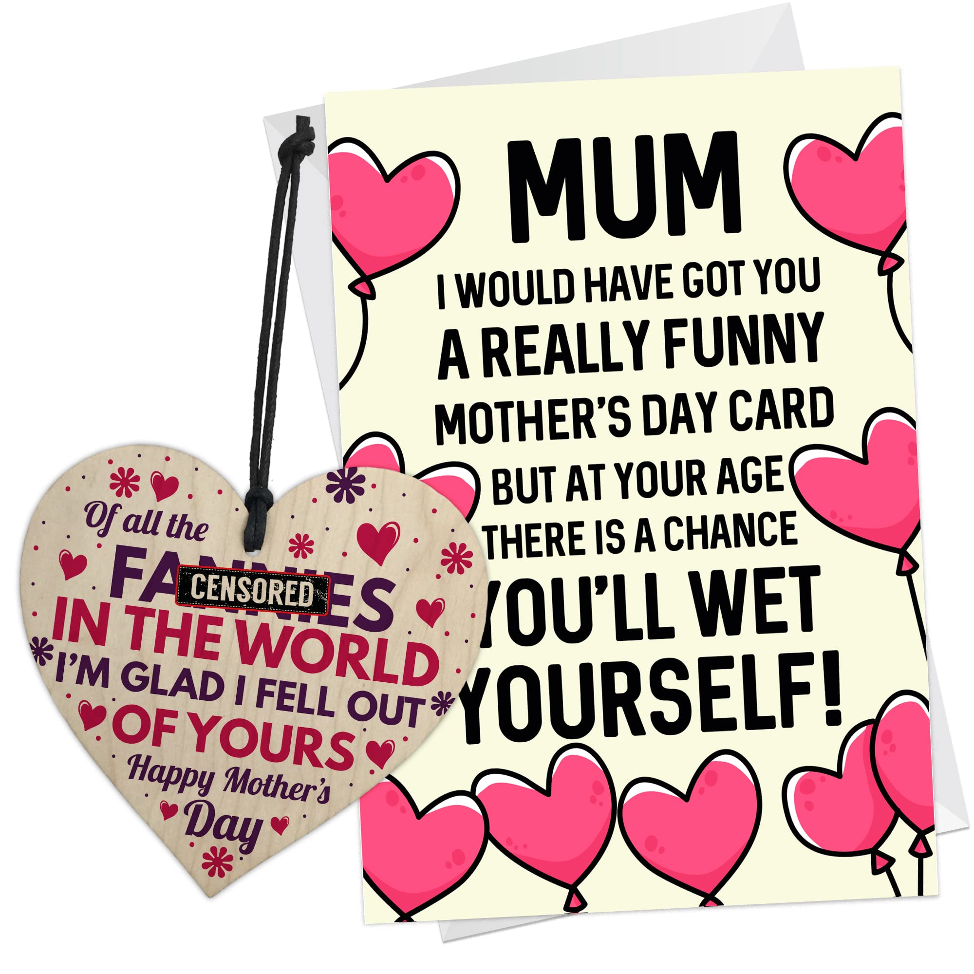 RED OCEAN Funny Rude Mothers Day Gifts Novelty Wooden Heart Mothers Day Card Gift For Mum From Daughter Son