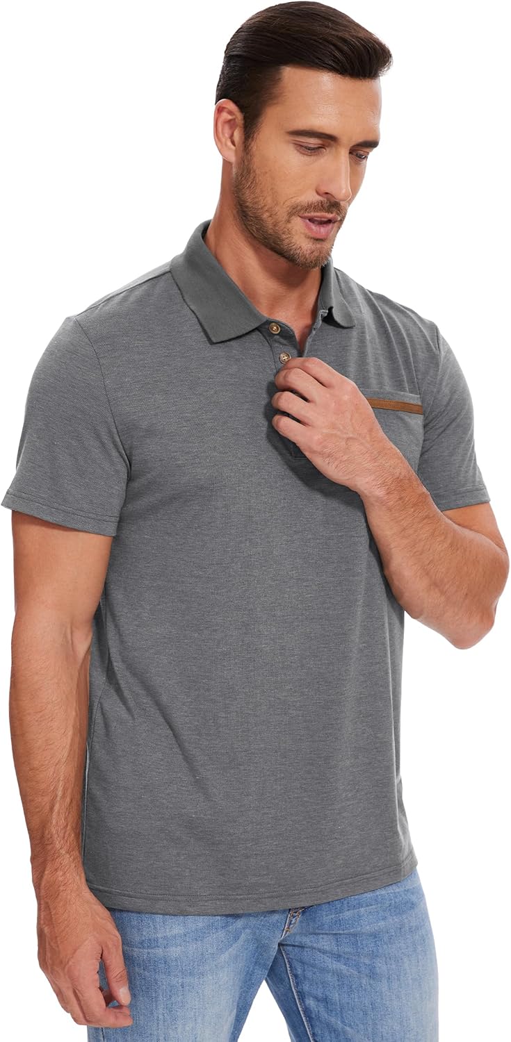 Men's Casual Polo Shirts Classic Button Basic Short Sleeve Shirt Solid Color Tees Golf Stylish Tops,Sizes S-4x Gray Blue X-Large image 2 of 5 B0CYLG1L3B