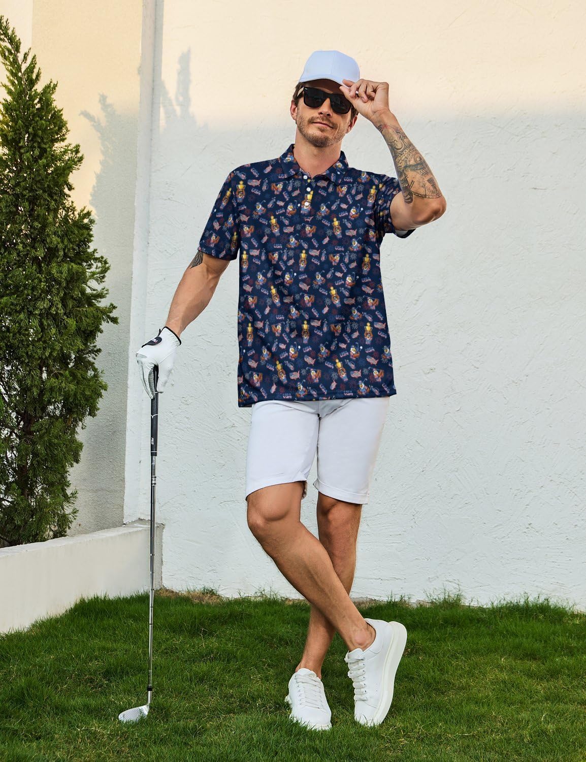 Funny Men's Golf Shirts Short Sleeve Moisture Wicking Performance Print Patterns Casual Collared Golf Polo Shirt for Men