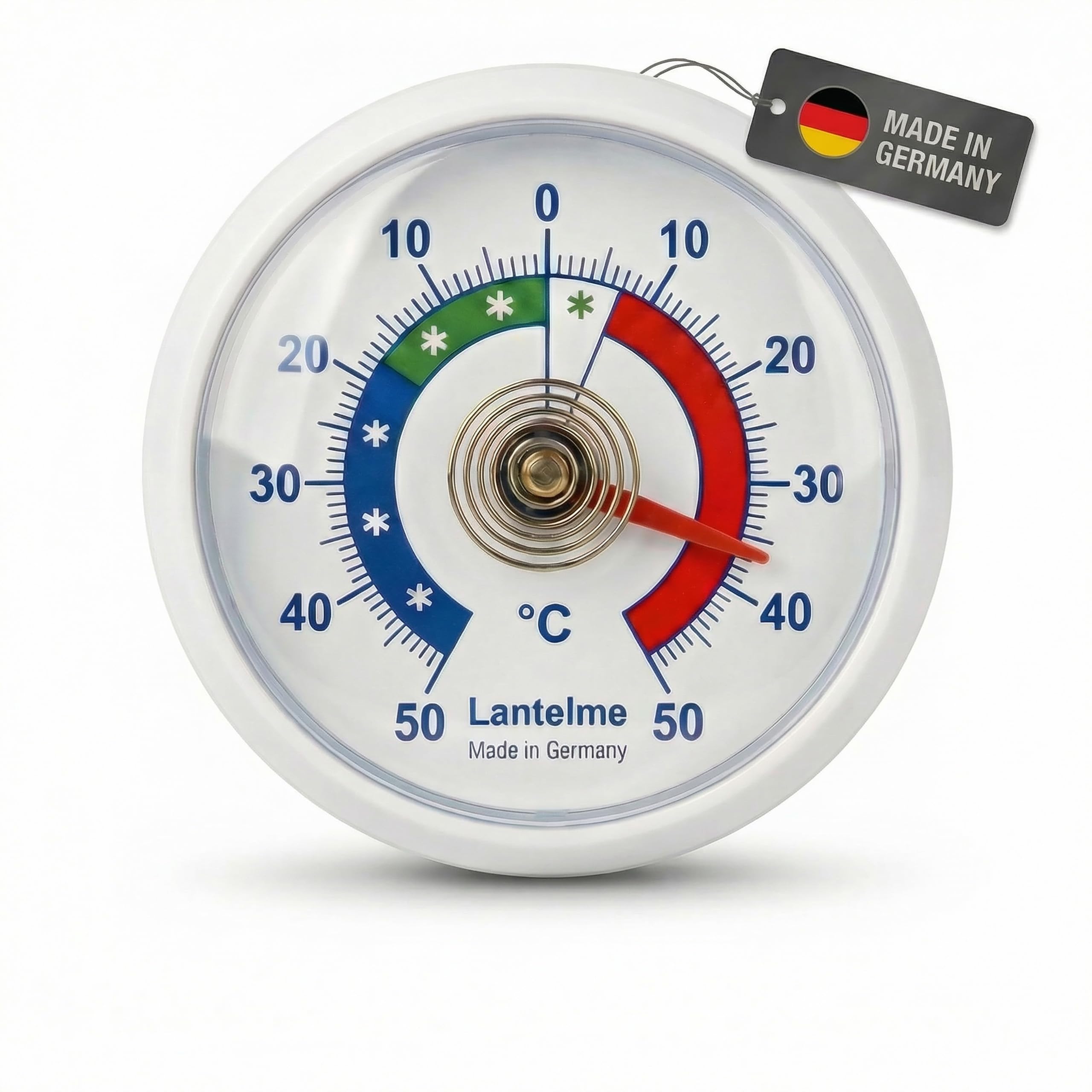 Lantelme Kühlschrankthermometer Selbstklebend Temperaturanzeige + - 50°C | Deutsche Herstellung | Analog Thermometer zur Lebensmittelkontrolle in Kühlschrank Gefrierschrank Kühltheke
