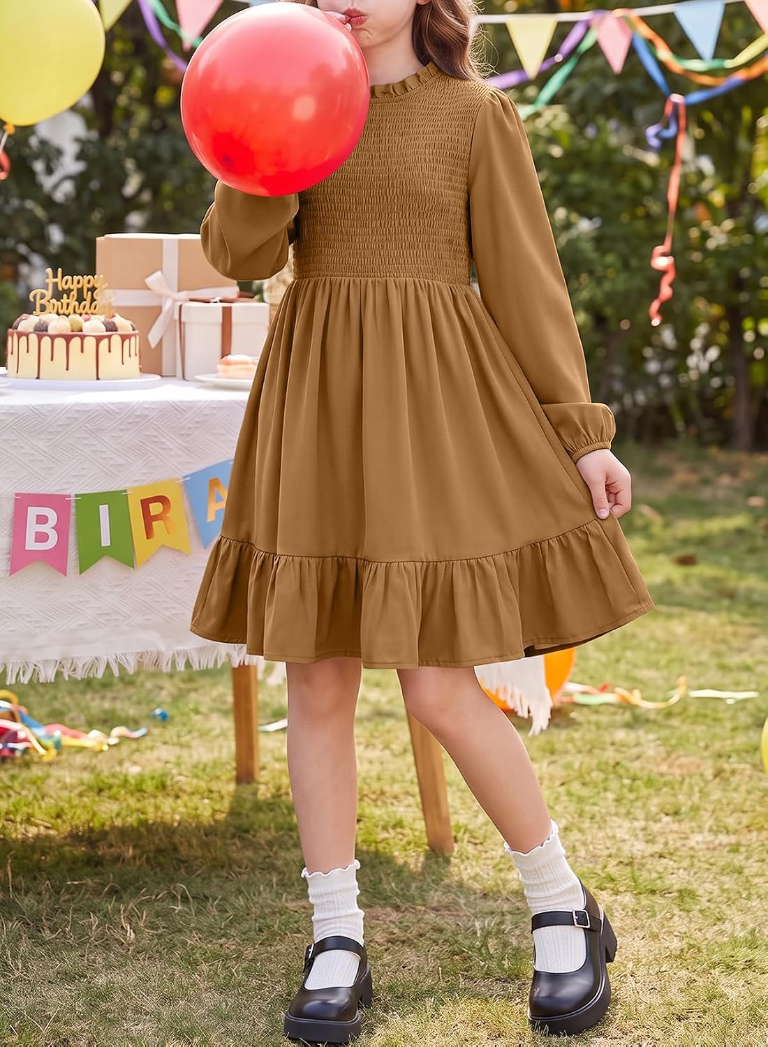 blibean Girls Fall Long Sleeve Ruffled Dresses Size 6-15 Years Old