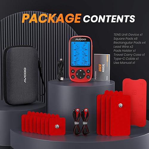Miniatura 8 de AVCOO Estimulador muscular de unidad TENS de doble canal, máquina EMS TENS 3 en 1 con 24 modos y 40 niveles, masajeador EMS recargable para alivio