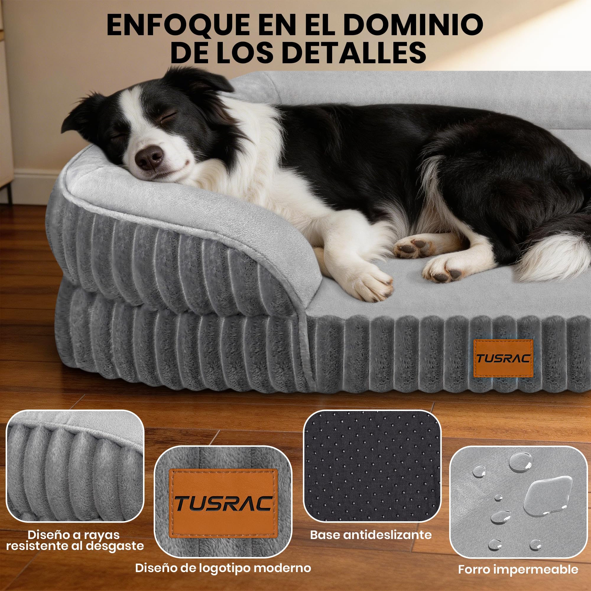 Cama Perro Grande, Camas Perros Desmontable y Lavable, 112x81x18cm | Cama Perro Ortopédica con Espuma Viscoelástica en Forma de Huevo, Diseño con tres lados elevados, Impermeable Antideslizante