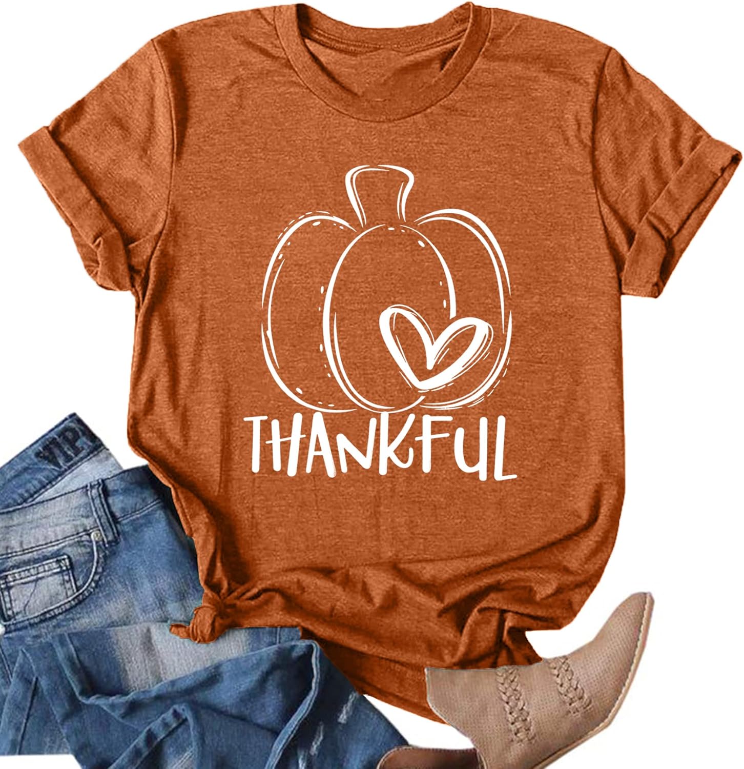 Thankful Shirts Women Thanksgiving Pumpkin T-Shirt Funny Graphic Tees Short Sleeve Fall Tshirts - Image 5