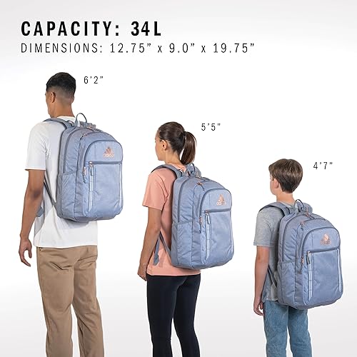 adidas Excel Backpack for Men & Women – Durable Large Athletic Laptop Bag, 7.0/Twill Grey/Grey/Rose Gold, OSFA(7.0/Black/White 3 Stripe Webbing,OSFA)