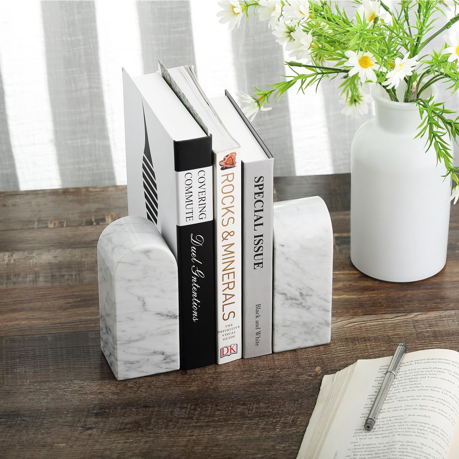 Amazon.com: Koville Italian Carrara Marble Bookends for Shelves