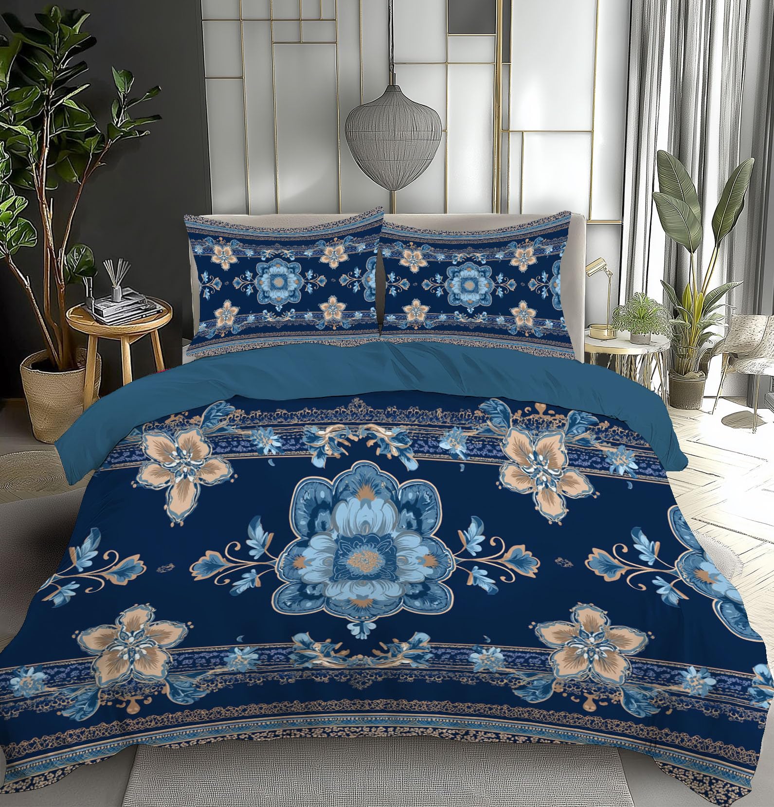 Linge de lit traditionnel floral haut de gamme avec housse de couette 220x240