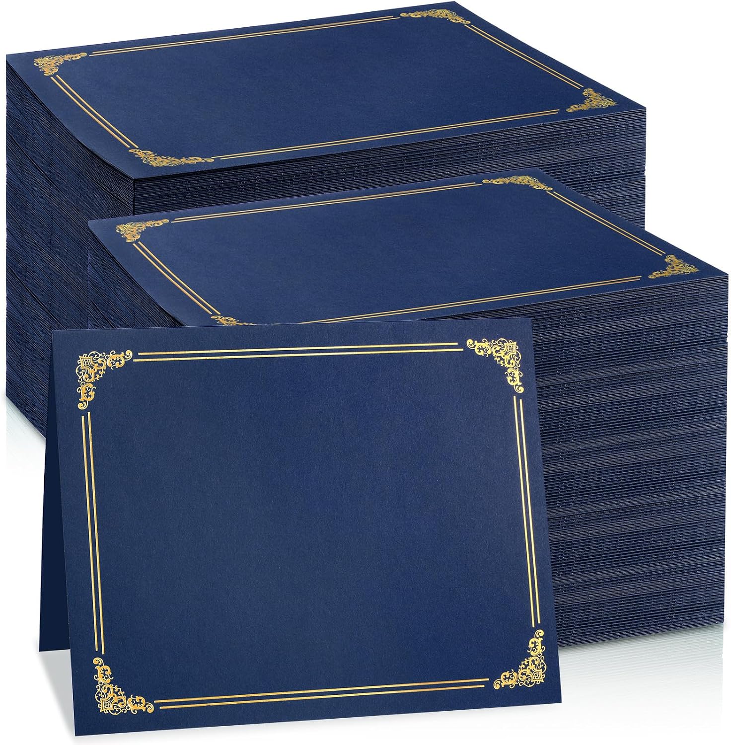 gisgfim 160Pcs Certificate Holders Diploma Covers Single Sided Gold Foil Border Award Certificate Covers for Letter Size 8.5x11 Certificates Cardstock Document Papers Storage Organizer (Navy Blue)