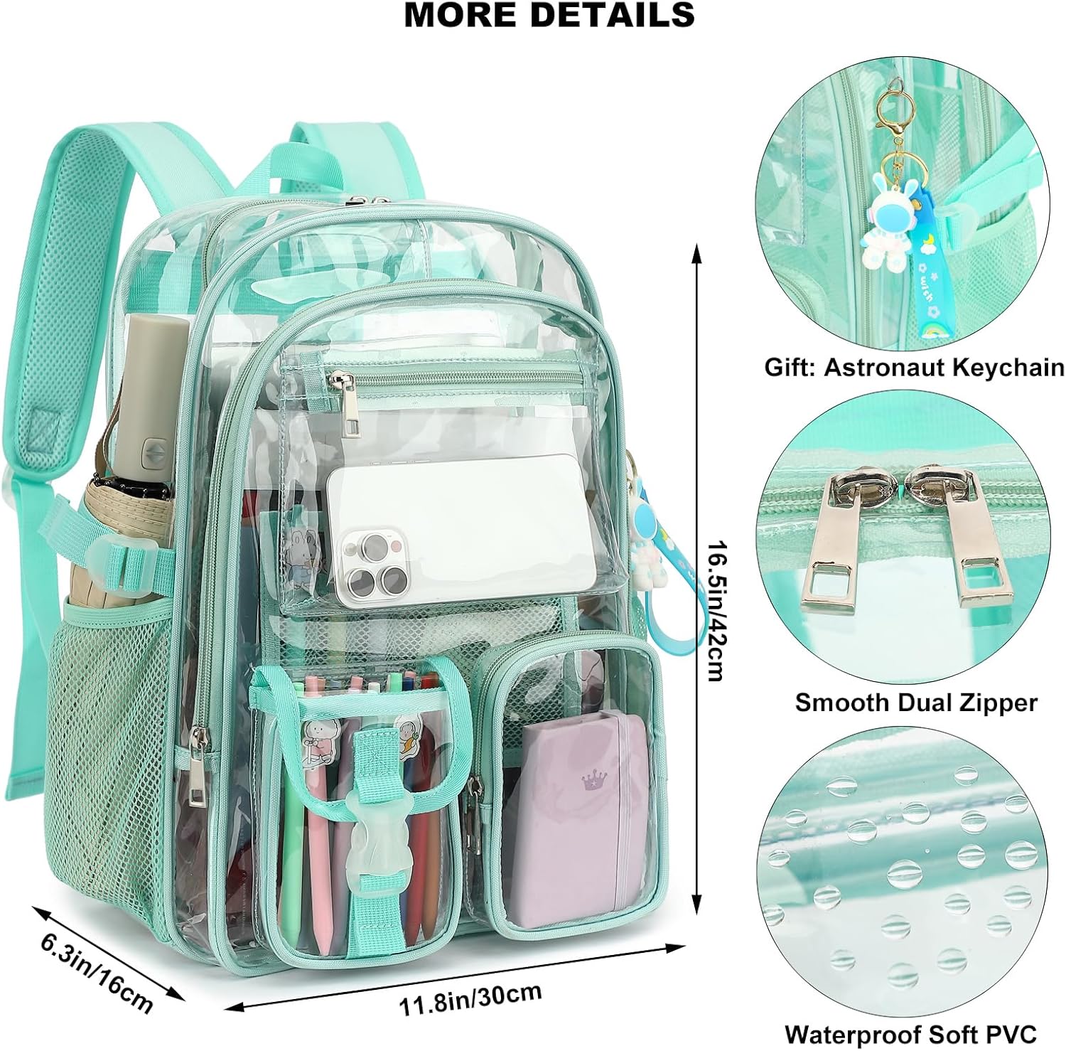Clear Backpack Heavy Duty Transparent Backpacks Stadium Approved for School Work Sport Travel (Green) - Image 5