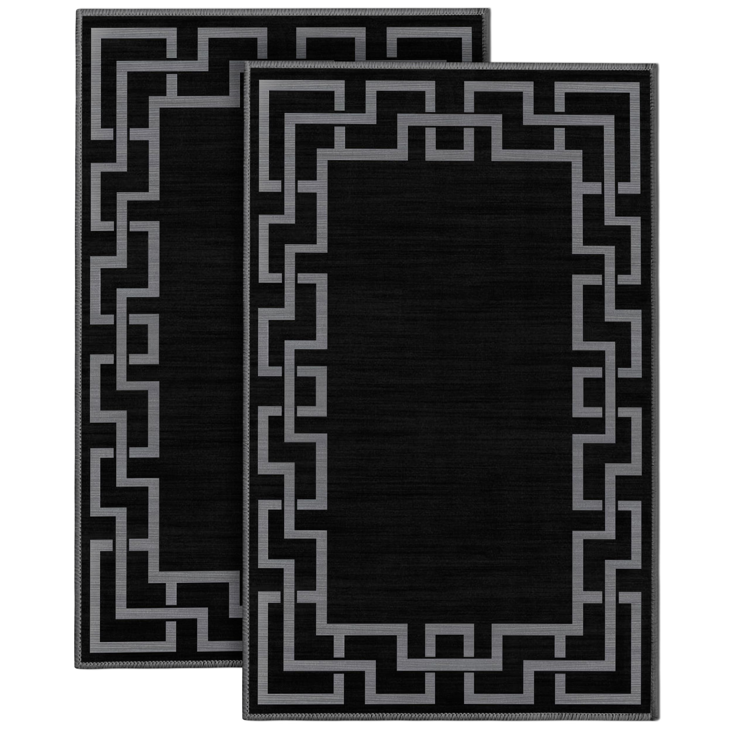 BedLooms Door Mat 60x110 cm 2 Pack – Non Slip Heavy Duty Indoor Outdoor muddy mats for dogs – Greek Key Style Welcome Front Doormat – Dirt Trapper Kitchen Floor Mat Inside Outside Doormats, Nico Black