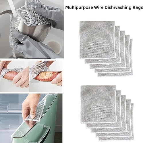 Miniatura 6 de 10 paños de alambre antiarañazos, trapos multiusos para lavar platos en húmedo y seco, paños de limpieza reutilizables de doble capa, plato de